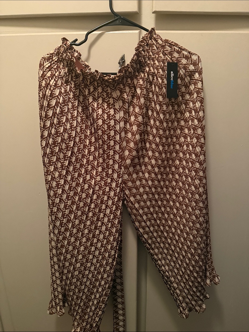 Alice blue Women's brown and Cream Cropped Wide-Leg Pants size L